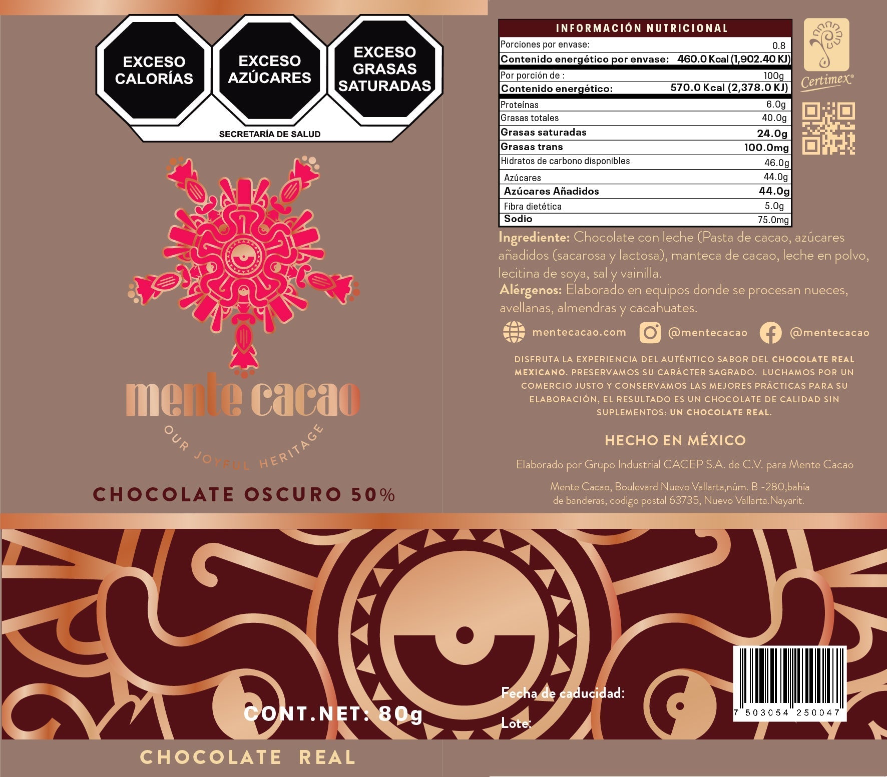 Chocolate con Leche Mente Cacao - 50% Cacao 85g
